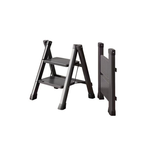 Vouwbare ladder met twee treden van koolstofstaal 37,5 x 34,5 x 55 cm Stabiele huishoudtrap met een draagvermogen van 150 kg zwart