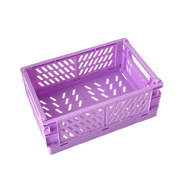Vouwbare plastic opbergdoos 25,3 x 16,5 x 10 cm Praktische draagbare doos met handvatten Duurzame organizer voor thuis kantoor en reizen paars
