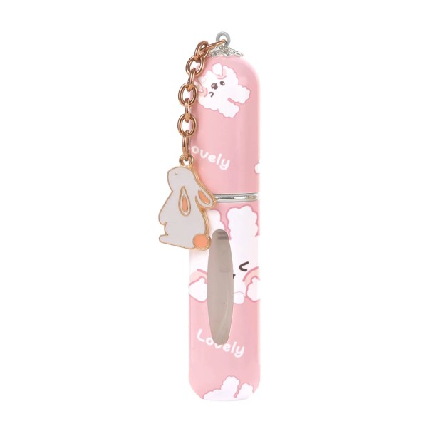 Vulbaar parfum atomizer met sleutelhanger 5 ml 8 × 1,7 cm PP kunststof roze met konijnemotief compacte parfumflacon voor onderweg 1