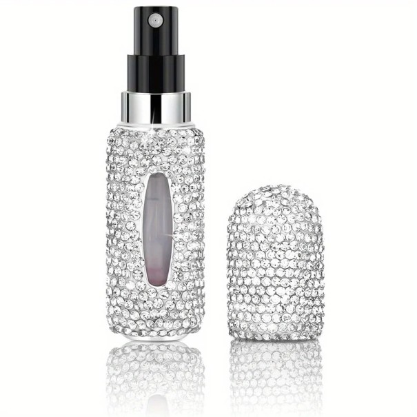 Vulbare parfum atomizer met steentjes 5 ml 8,3 × 2,2 cm decoratief ontwerp compacte flacon voor parfum in handtas en op reis wit