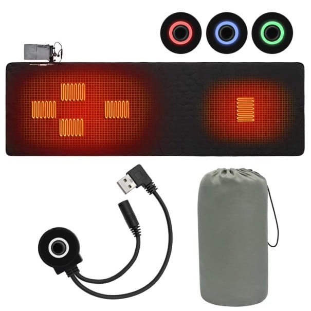 Vyhřívaná karimatka 198 × 61 cm 5V napájení 3 úrovně teploty polyesterová vlákna s izolační vrstvou pro zahřátí celého těla černá