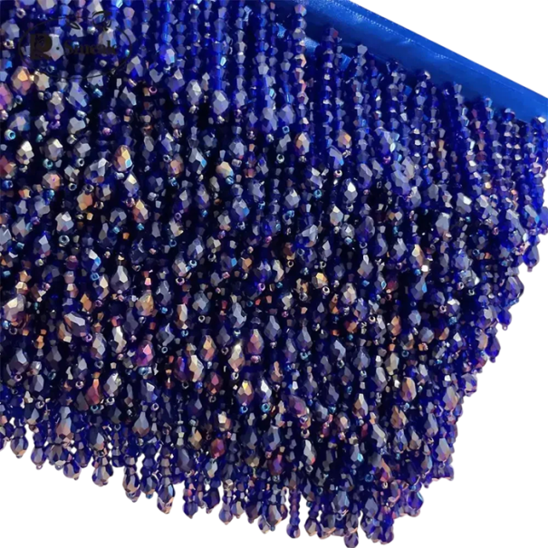 Vyšívací dekorativní stuha s korálkovými střapci 6 cm x 90 cm Polyesterová ozdobná páska pro zdobení oděvů závěsů polštářů textilu tmavě modrá