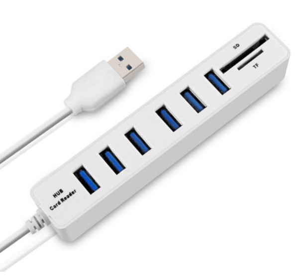 Vysokorýchlostný rozbočovač USB HUB 2 v 1 čítačku SD kariet J1641 biela