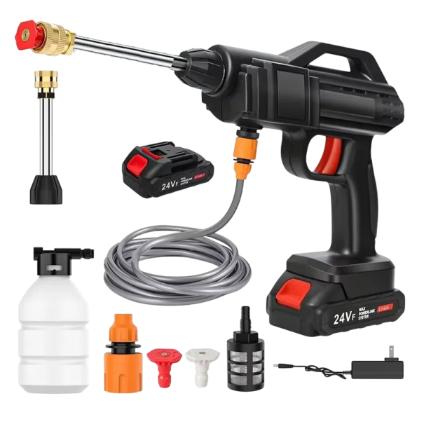 Vysokotlaková akumulátorová mycí pistole 24V 6000mAh 600W 30 bar 435 PSI Přenosná vodní pistole s hadicí 5 m a dvěma tryskami 1