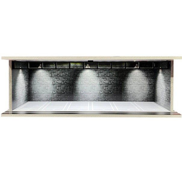 Výstavné dioráma garáž pre modely áut 30 x 13,5 x 10 cm Mierka 1:64 Šedá tehlová hala Industriálna parkovacia scéna pre zberateľské modely áut 1
