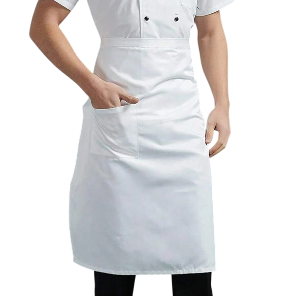 Waist Chef Apron with Ties and Pocket Canvas Workwear for Kitchen Gastronomy Protective Apron white