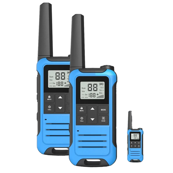 Walkie Talkie mit Antenne, LCD-Display, 2 Stück, Langstrecken-Walkie-Talkie, professionelles Walkie-Talkie, 22 Kanäle, Hochleistungs-Walkie-Talkie mit LED-Taschenlampe, 17,5 x 5,4 cm blau