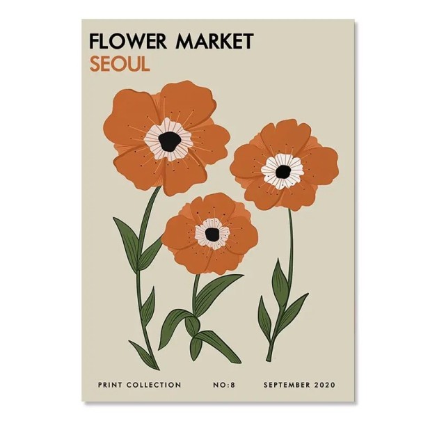 Wall Decoration 40 x 50 cm Three Red Flowers Flower Market in Seoul Modern Poster Print on Canvas Soft Poster Without Frame 1