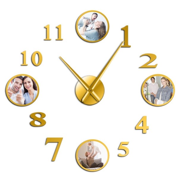Wall-Mounted Self-Adhesive Clock with Photo Frames gold 119 cm