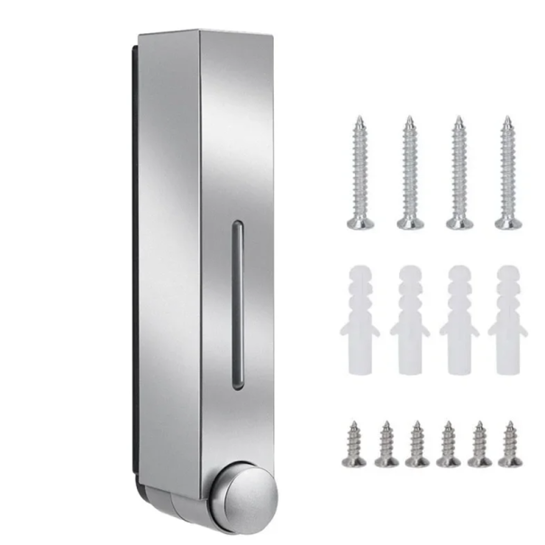 Wall-Mounted Soap and Shower Gel Dispenser 420 ml Bathroom Detergent Container 5×8×28 cm Pump with Screws and Wall Plugs silver