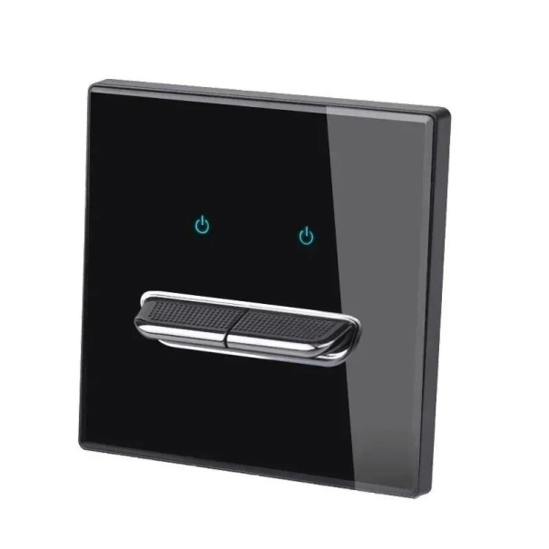 Wand-Schalter mit 2 Tasten, Panel aus gehärtetem Glas 8,6 x 8,6 cm, 250 V, 16 A, LED-Anzeigen, für Unterputzdose schwarz