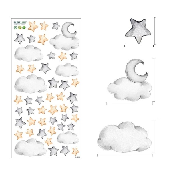 Wandaufkleber 60 x 30 cm Sterne und Wolken Transparenter matter Vinyl Feine Dekoration für das Kinderzimmer Einfache Installation ohne Beschädigung 1