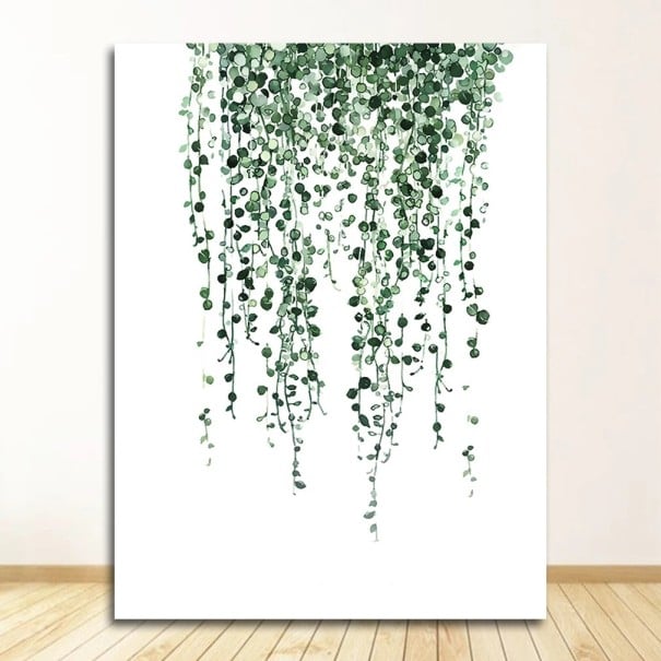 Wanddecoratie hangende groene planten 15x20 cm canvas zonder lijst groene botanische motief wanddecoratie voor interieur 1