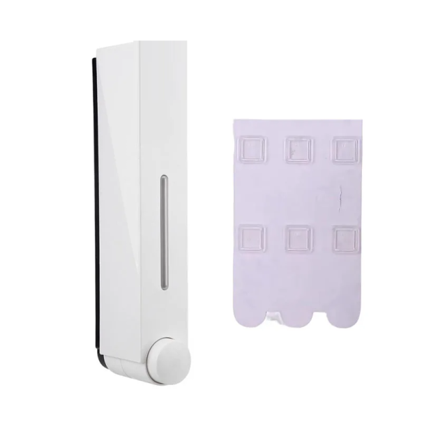 Wanddispenser voor zeep en douchegel 420 ml Zelfklevende dispenser voor wasmiddel 5 x 8 x 28 cm Pomp voor vloeistof Zonder boren wit