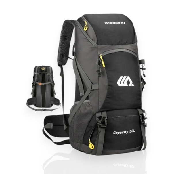 Wander-Rucksack 50 l 30 x 15 x 62 cm Wasserdichtes Nylon Atmungsaktive Rückseite und Hüftgurt Unisex Für Trekking, Bergsteigen, Reisen schwarz