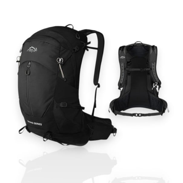 Wanderrucksack mit integrierter Regenjacke 34 x 16 x 61 cm Belüfteter Rücken und Hüftgurt Leicht und wasserabweisend Unisex Für Wandern und Camping schwarz