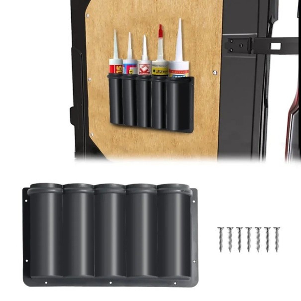 Wandhouder voor cartridges met siliconen en kit 5 posities ABS Zwarte organizer voor kitcartridges voor de werkplaats garage en camper 1