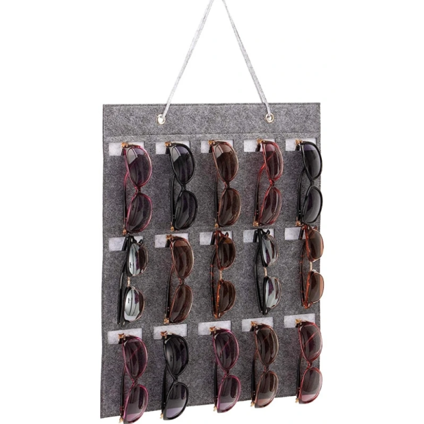 Wandklapporganisator für Brillen 50 x 40 cm 15 Taschen Vertikaler Wandhalter für Brillen Aufbewahrungssystem für den Haushalt grau