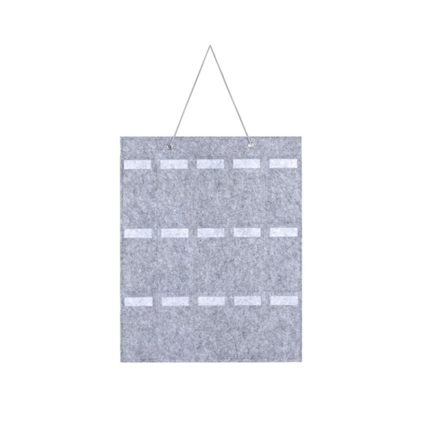 Wandopvouwbare brillenorganizer 50 x 40 cm 15 zakken Verticale hangende brillenhouder Opslagsysteem voor thuis lichtgrijs