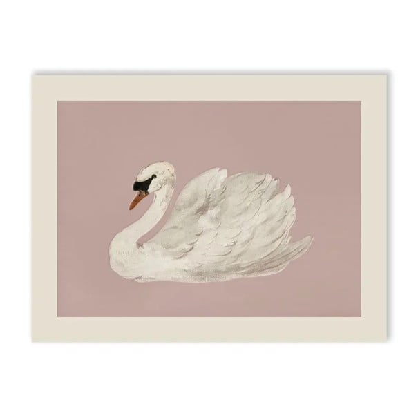 Wandposter zwaan 21 x 30 cm print op canvas roze achtergrond zonder lijst decoratie voor de kinderkamer interieur wanddecoratie 1
