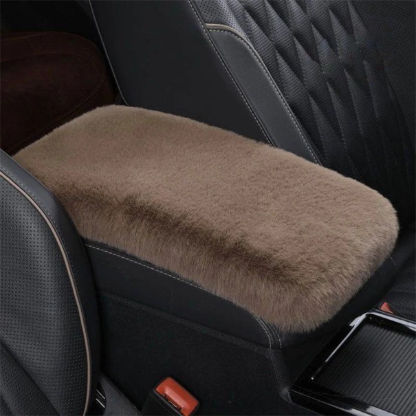 Warm Car Armrest Cover 29 x 19.5 cm Brown Soft Plush Cover Made of Artificial Rabbit Fur Universal Console Cover 1
