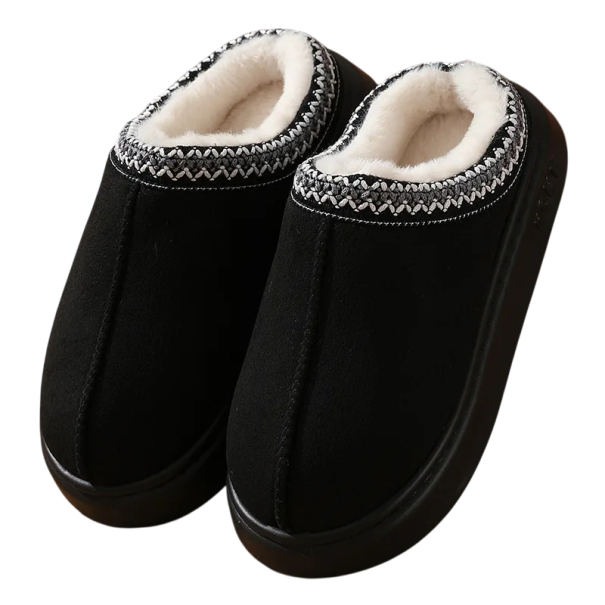 Warm Winter Slippers with Soft Lining Home Slippers with Higher Platform Decorative Embroidery Warm Comfortable Slippers Non-Slip Sole black 42-43