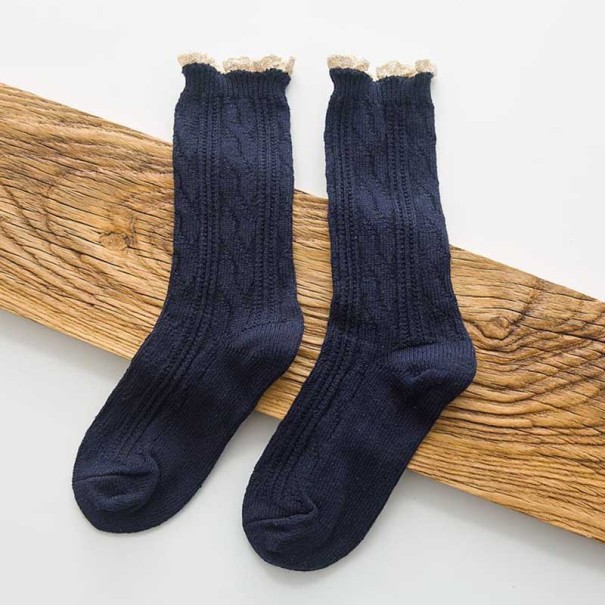 Warme Damensocken mit Rüschen dunkelblau