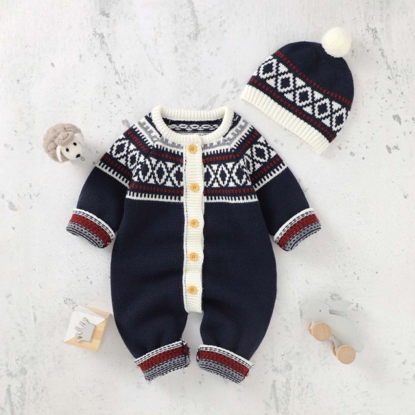Warme overall voor baby&#39;s met muts T2612 donkerblauw 18-24 maanden