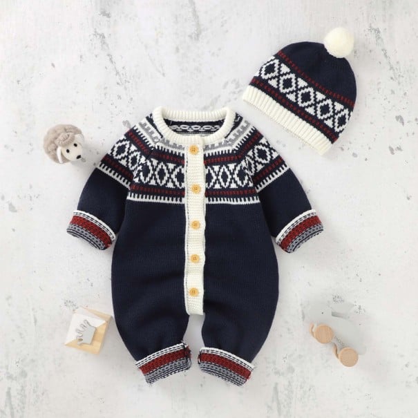 Warme overall voor baby's met muts T2612 donkerblauw 3-6 maanden