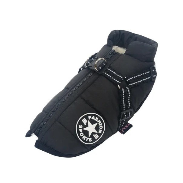 Warme Winterjacke für Hunde mit Geschirr Gepolsterte wasserdichte Jacke für Hunde Wasserabweisender Anzug für kleine und große Hunde Isolierte Jacke für Hunde schwarz S