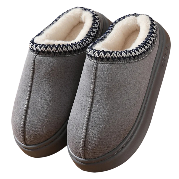 Warme winterpantoffels met zachte vacht Huispantoffels met een hoger plateau Decoratieve borduursels Warme comfortabele pantoffels Antislipzool grijs 38-39