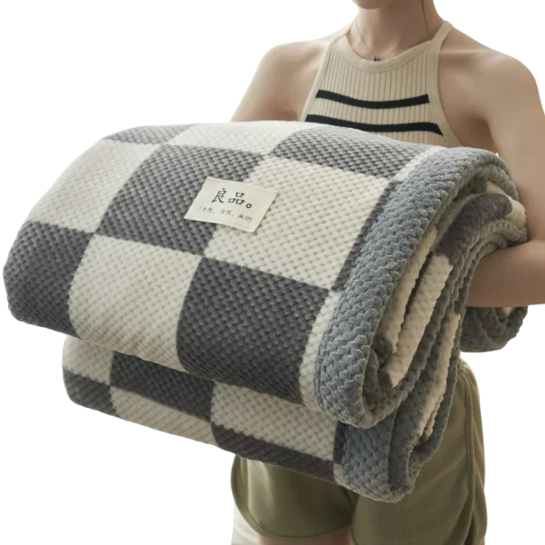 Wärmende Decke große Karos 150 x 200 cm 1,1 kg Weiche Chenille-Decke mit Einfassung Flauschige Steppdecke für Bett und Wohnzimmer