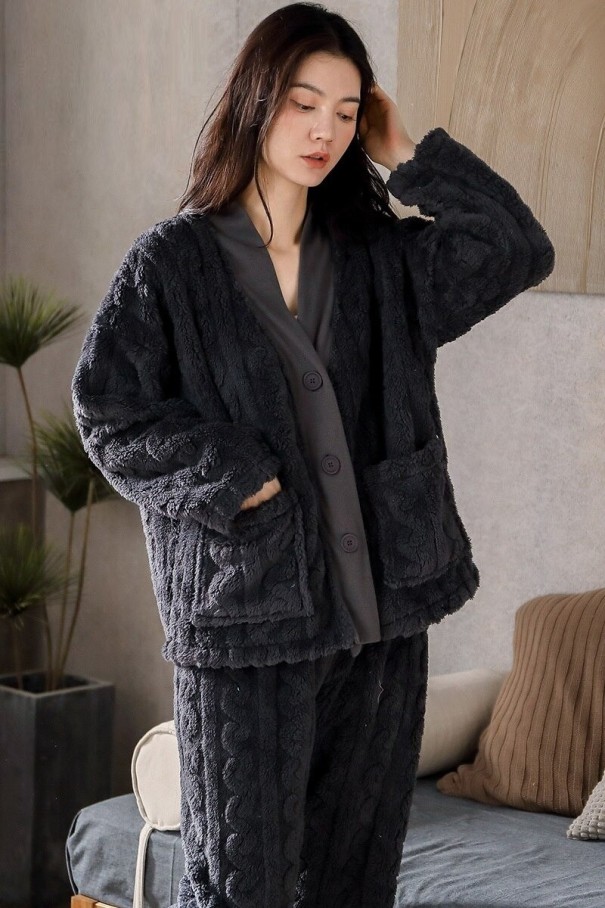 Warmer Damenpyjama P3153 schwarz XL