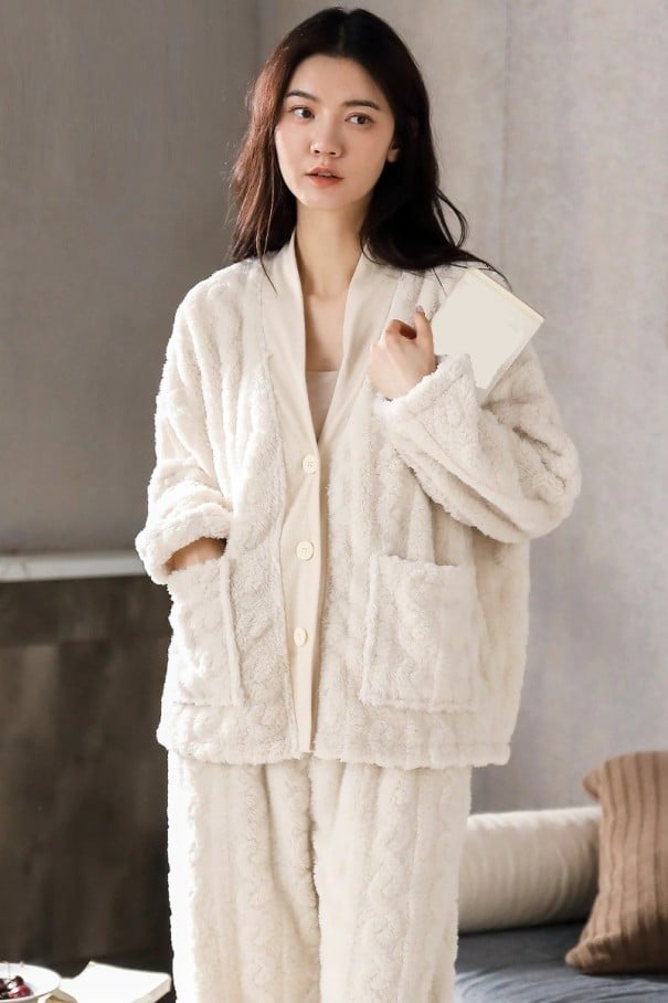 Warmer Damenpyjama P3153 weiß S