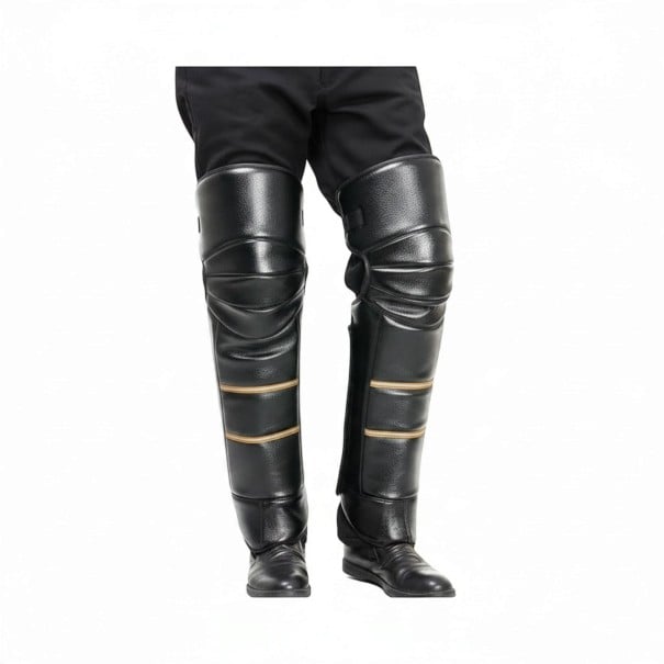 Wärmeschutz für Knie auf dem Motorrad 1 Paar PU-Leder mit Kunstwolle Knie- und Schienbeinschoner Klettverschluss und Schnallen Schwarz Für den Winter 1