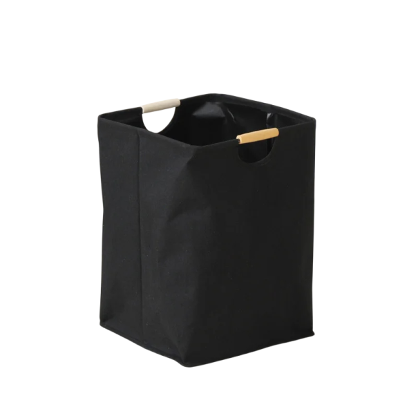 Wäschekorb 30 x 30 x 40 cm faltbarer Stoff schwarz mit Bambusgriffen Aufbewahrungskorb für Wäsche im Badezimmer schwarz
