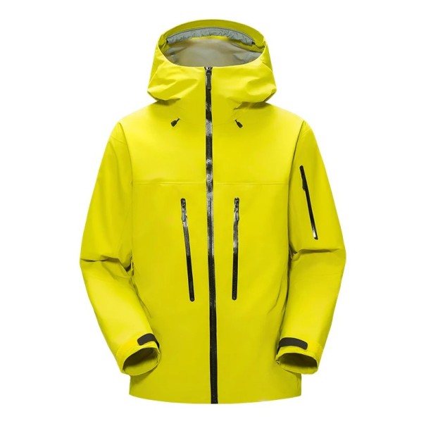 Wasserdichte Herren Outdoorjacke mit Kapuze Reißverschlusstaschen Verstellbare Ärmelbündchen Atmungsaktives Material Winddichte Jacke für Sport und Wandern gelb M
