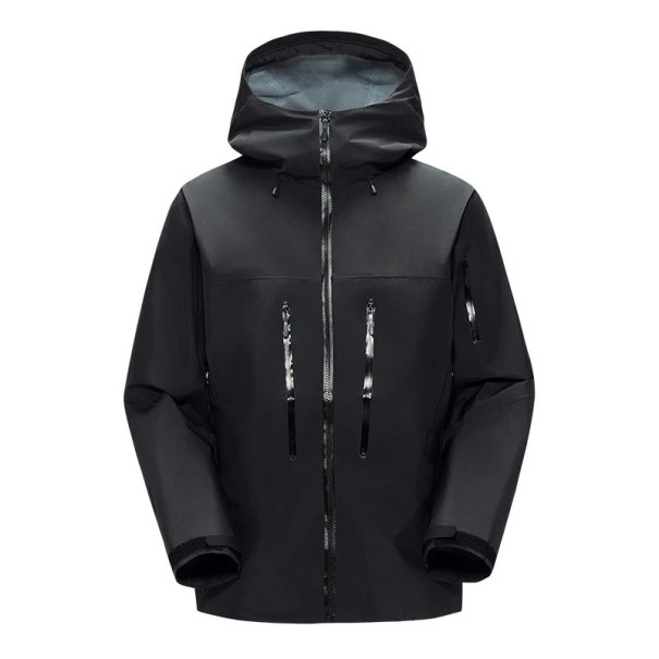 Wasserdichte Herren Outdoorjacke mit Kapuze Reißverschlusstaschen Verstellbare Ärmelbündchen Atmungsaktives Material Winddichte Jacke für Sport und Wandern schwarz XL