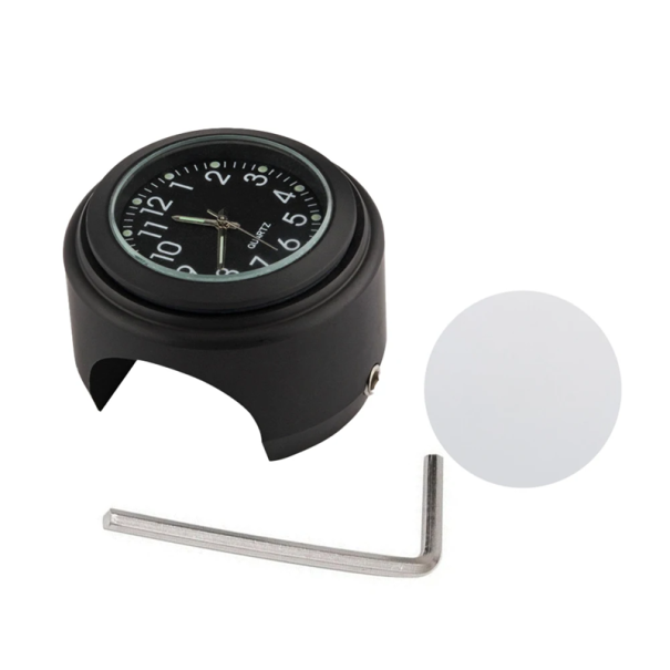 Wasserdichte Motorraduhr mit Zifferblatt Lenkerzubehör 22-25 mm Motorraduhr mit Batterie Schlüssel und Stoßdämpfer inklusive schwarz