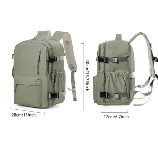 Wasserdichter Kabinenrucksack 40 x 20 x 25 cm Handgepäck fürs Flugzeug Doppelreißverschluss 2 Seitentaschen Leichter Reiserucksack armeegrün
