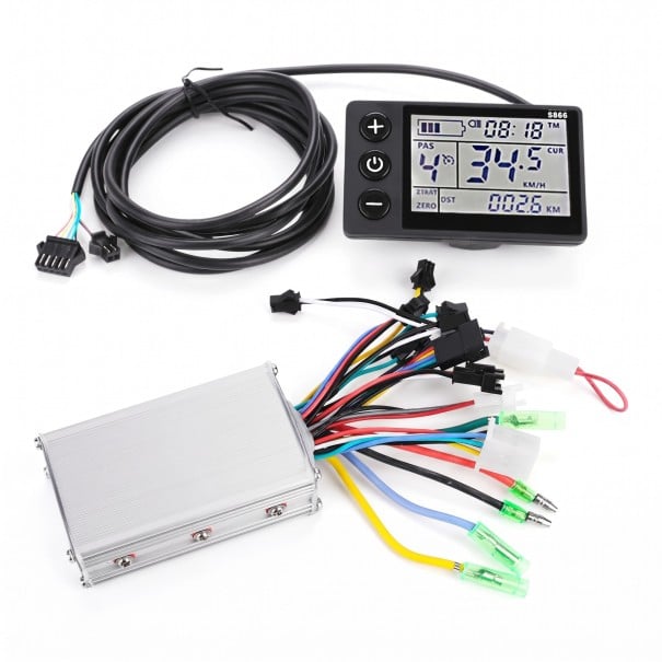 Wasserdichter LCD-Display S866 mit Regler für bürstenlosen Motor 24–36 V Kunststoff und Metall Geschwindigkeitsmesser Schwarz und Silber Für E-Bike 1