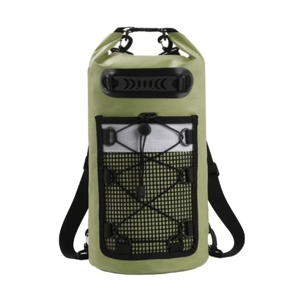Wasserdichter PVC-Rucksack 20L 58x37x24 cm Schulter-Trocken-Schwimmrucksack für Damen und Herren Kajakfahren Rafting Surfen Trekkingtasche grün
