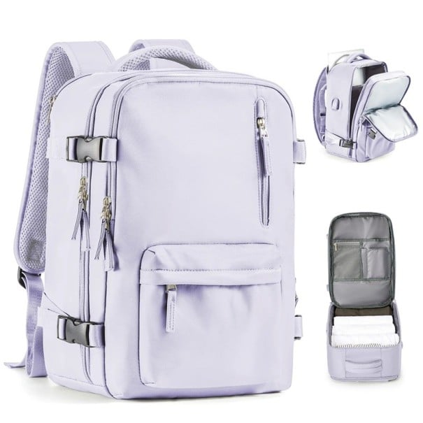 Wasserdichter Reiserucksack aus Nylon 40 x 20 x 25 cm Wasserdichte Tasche Seitliche Flaschentasche Doppelter Reißverschluss Handgepäck Für lila