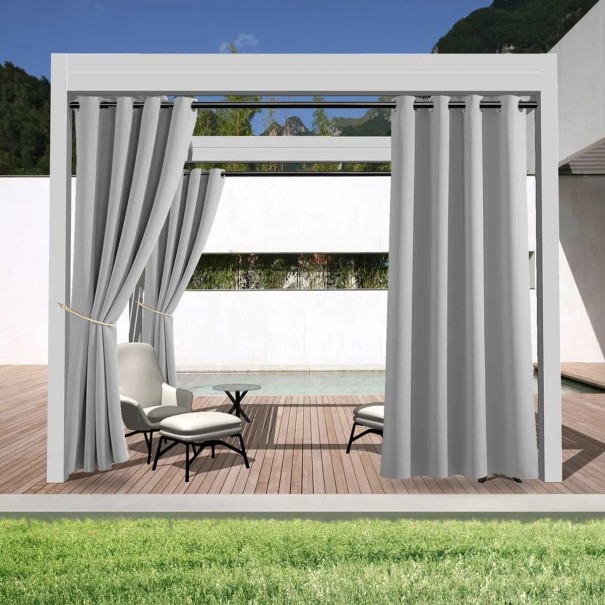 Wasserdichter Sichtschutzvorhang mit Ösen oben, Größe 91 x 213 cm für Veranda, Pergola, Gartenhaus und Terrasse als Dekoration grau