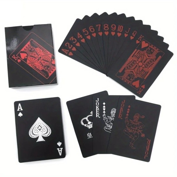 Wasserfeste Joker-Spielkarten im schwarzen Design, abriebfest, ideal für Reisen und Outdoor-Aktivitäten, Schachtelgröße 8,8 x 6,3 cm rot