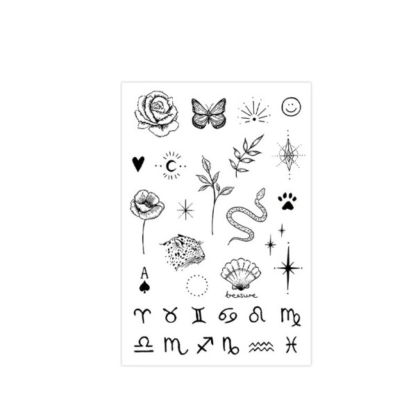 Wasserfeste temporäre Tattoo-Aufkleber für Finger Blumen Schmetterling Schlange Muschel Sternzeichen Minimalistisches Tattoo für Frauen 1