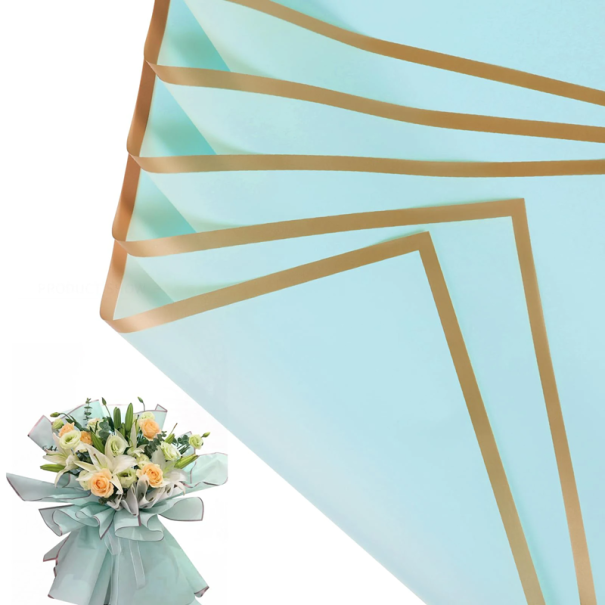 Wasserfestes Blumenpapier 58x58cm 10 Blatt Goldrand Edles Floristenpapier Deko Blumenverpackung blau