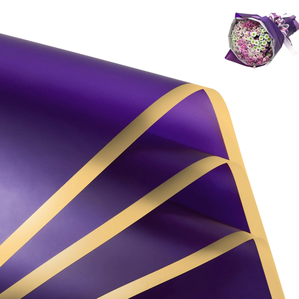 Wasserfestes Blumenpapier 58x58cm 10 Blatt Goldrand Edles Floristenpapier Deko Blumenverpackung dunkelviolett