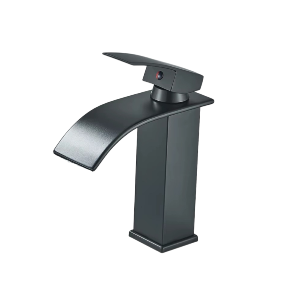Wastafel waterval kraan 18,3 x 11 cm Mat oppervlak Elegante kraan met opbouwmontage Eéngats badkamerarmatuur zwart