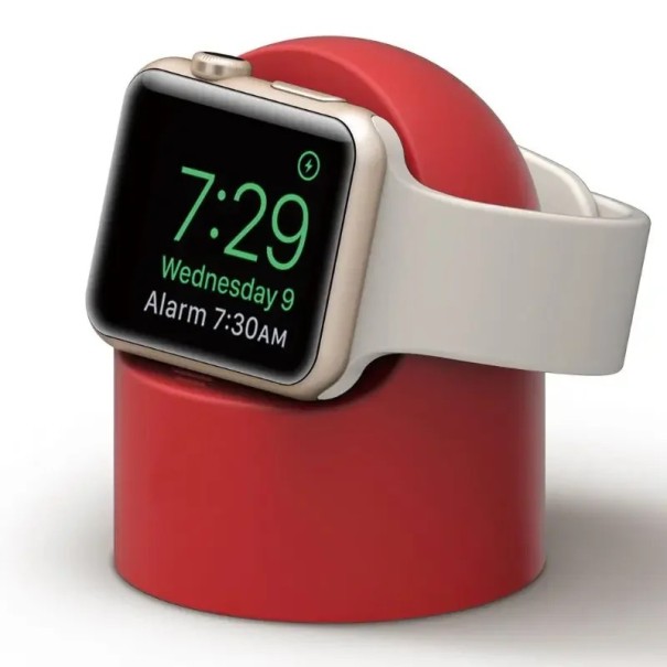 Watch Charging Stand 6 x 6 x 5.5 cm Silicone Holder with Cable Management Compatible with Night Mode red